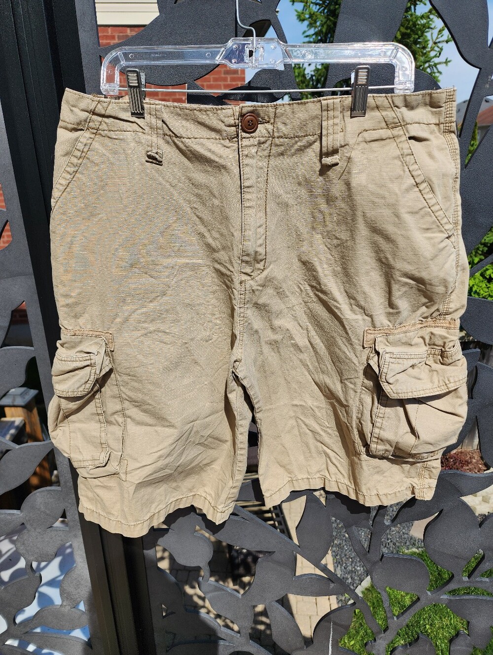 Vintage Urban Heritage Longboard Cargo Shorts Mens 34 Khaki Ripstop Cotton Y2K
